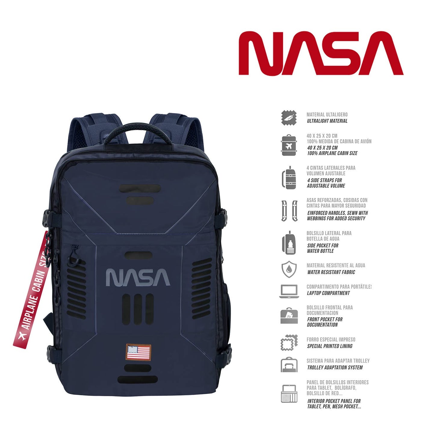 NASA-Mercury Backpack Underseat Cabin Bag 40x20x25cm