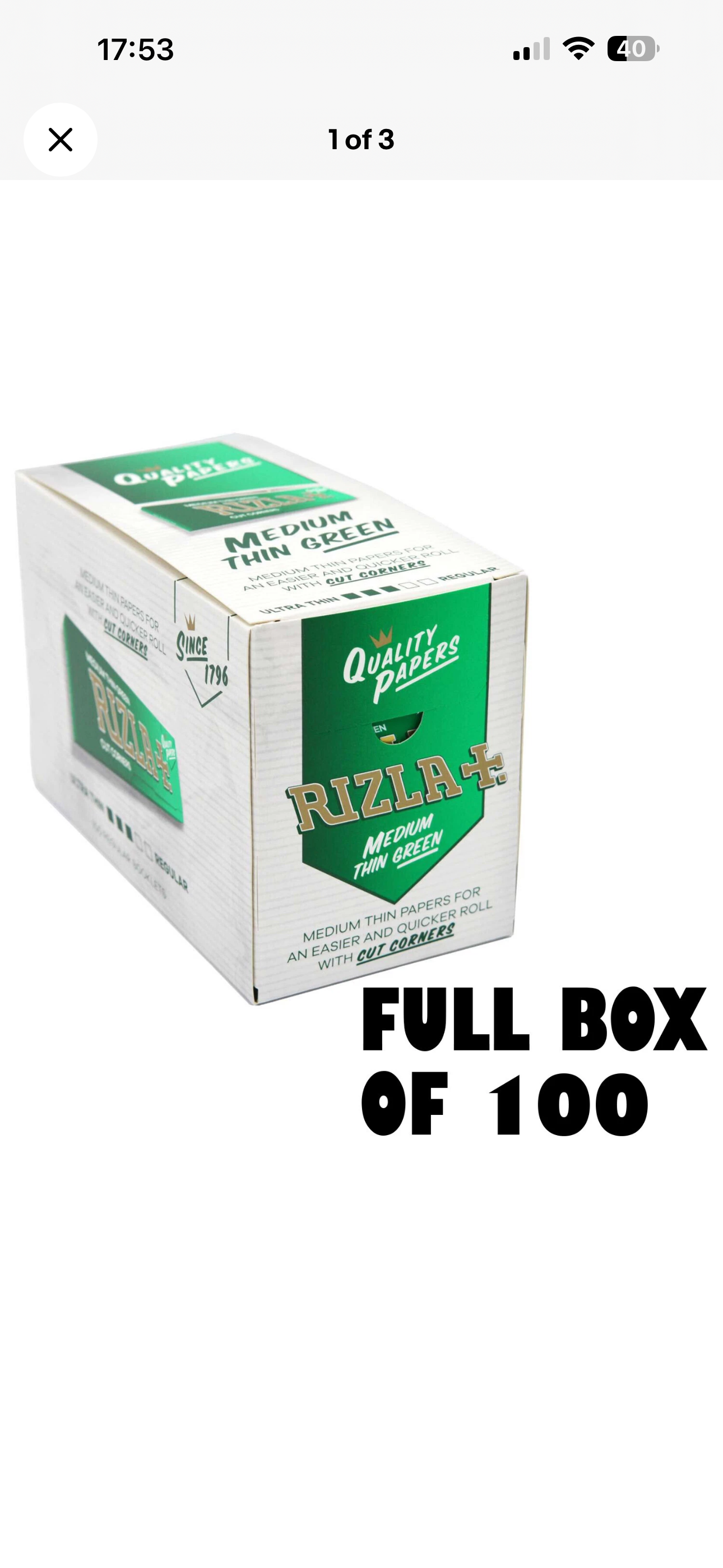 Rizla Green Regular Standard Smoking Papers (100 booklets)