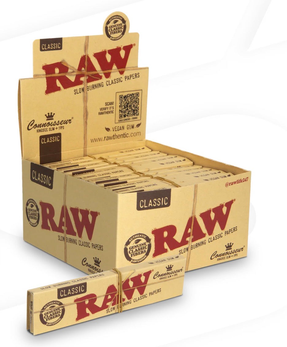Raw Connoisseur King Size Slim Papers & Pre-rolled Tips 24 Booklets