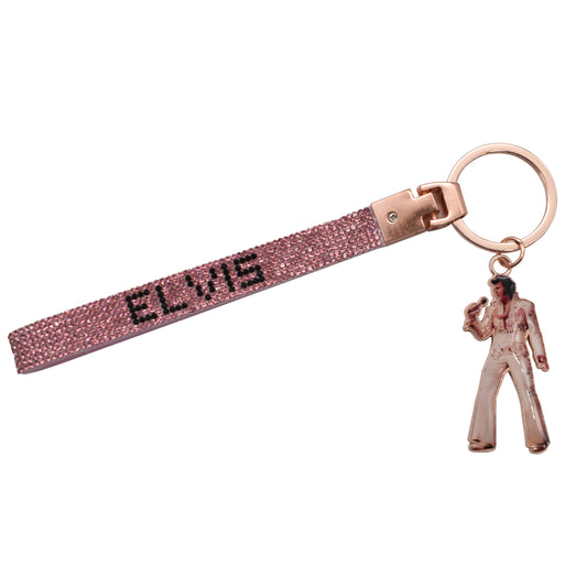 Elvis Presley Key Chain - Wristlet w/ Rhinestones Pink