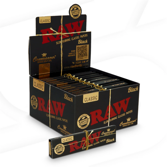 Raw Black Connoisseur King Size Slim Papers & Paper Tips 24 Booklets Wholesale