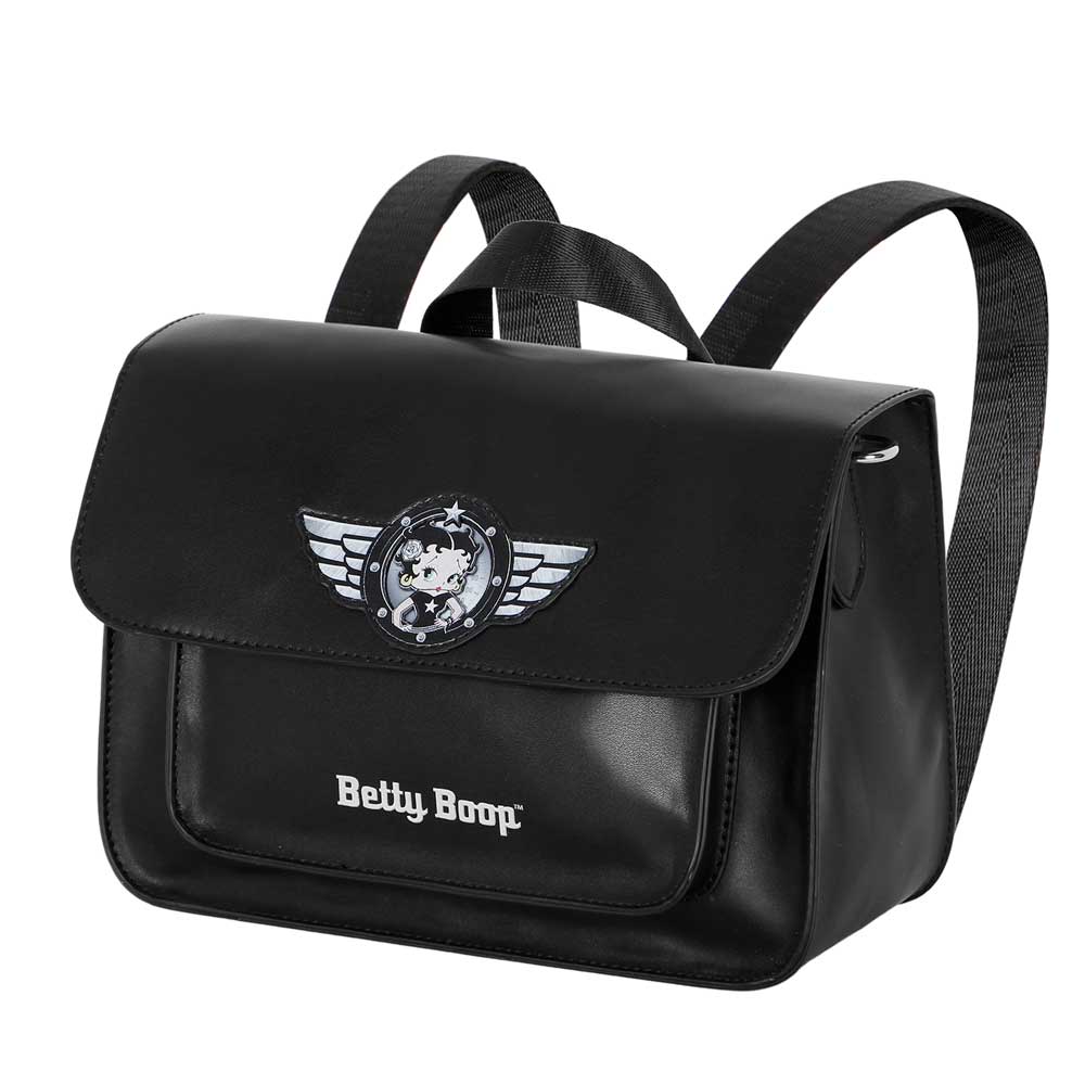 Betty Boop Motor Love-Satchel Shoulder Bag-Backpack, Black